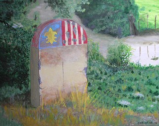Saint Clair sur Epte, borne fronti�re peinture acrylique par Christine Beth � l'occasion de la c�l�bration 
