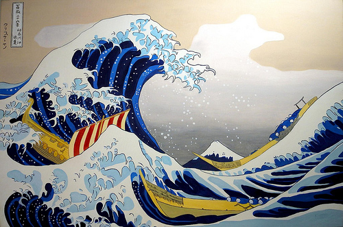 Katsushika Hokousa� ou Hokusai �  La Grande vague de Kanagawa � interpr�tation Viking par Christian Roure