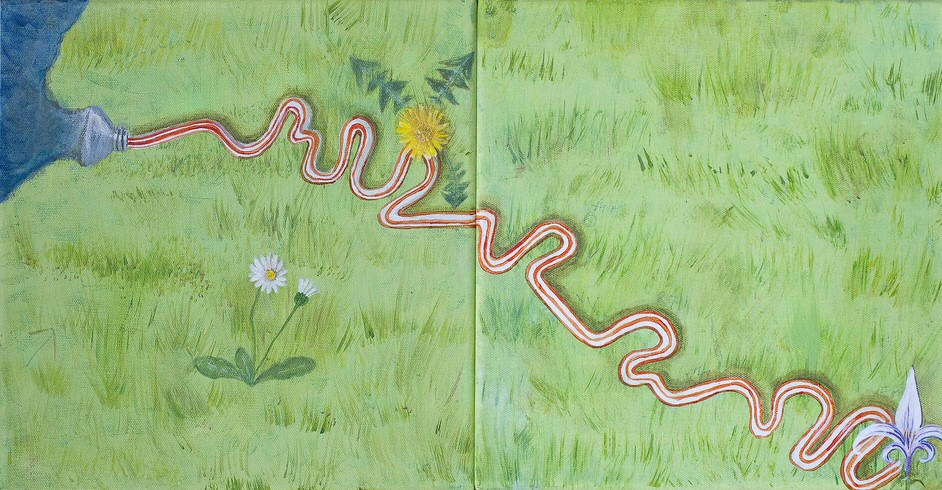 La Seine, en coulure style bandes voiles vikings. Tube au Havres. Cr�ation g�niale de Kay Phillips d'Authevernes, en 2012. C'est aisi que c'est � Authevernes que  l'on a install� des tubes de peinture g�ants