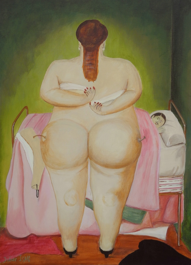 ��Femme mettant son soutien gorge��, Botero, pomologis� par Didier Isaac en 2007 : les fesses en pommes