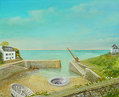 Port Lay  �le de Groix Bretagne juillet 2015, peinture Pierre Marcel mar�e basse