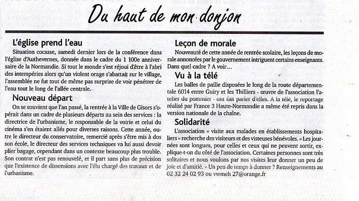 L�Impartial jeudi 8 septembre 2011 Vu � la t�l� Les balles de paille dispos�es le long de la route d�partementale 6014 entre Guiry et les Thilliers l'oeuvre de l�association l�Atelier du Pommier �