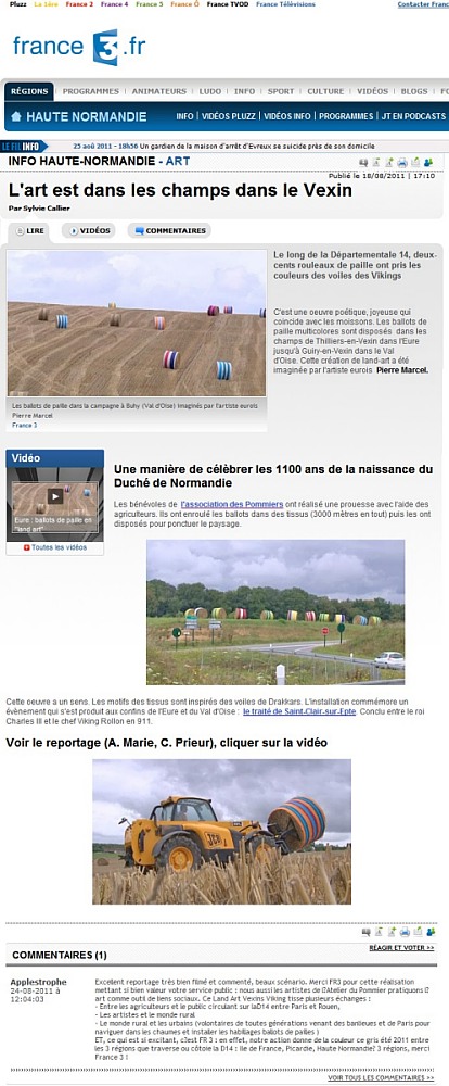 Capture �cran : Eure : ballots de paille en "land art" page site internet France 3