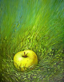 An apple on the grass of Pissarro's garden