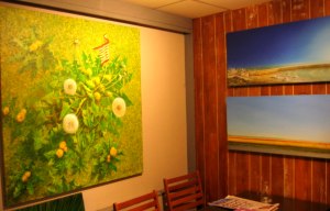 dans la petite salle du fond, la peinture la plus r�cente, "d�mocratie au lardon"